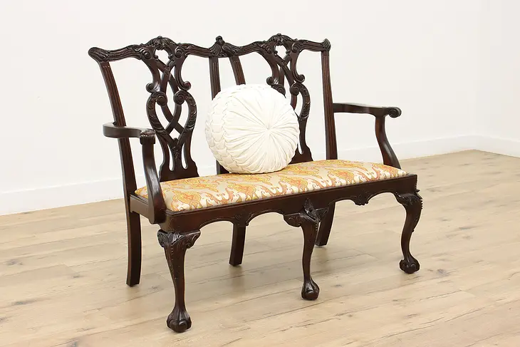 Georgian Design Vintage Carved Mahogany Settee or Hall Bench #44597