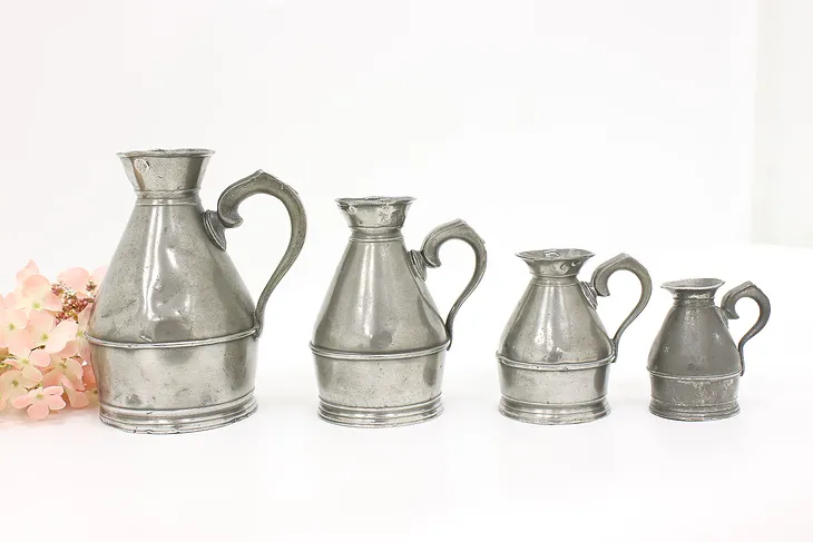 Set of 4 Antique English Pewter Measures, Crown Inspection Stamps, Austen #43581