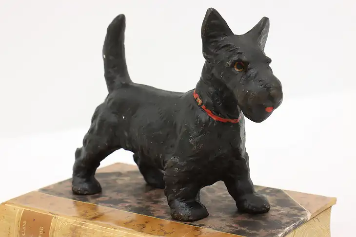 Antique Painted Farmhouse 1920s Scottie Dog Sculpture, Cast Iron #44140