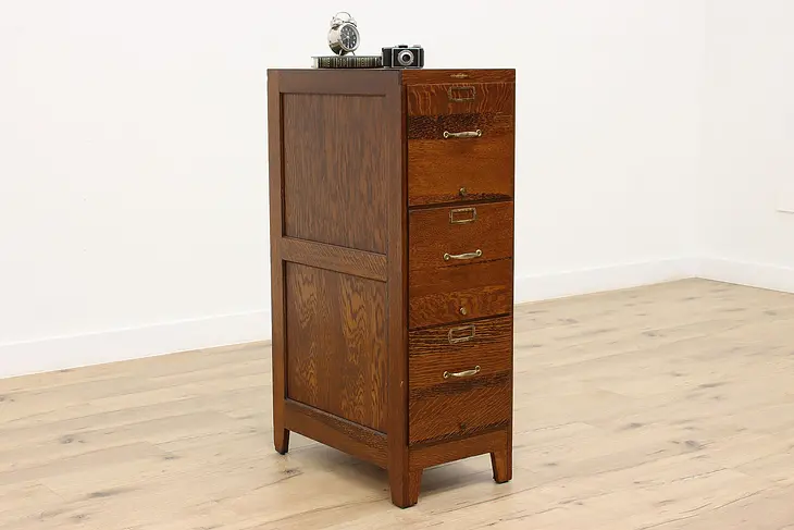 Oak Antique Office or Library 3 Drawer File Cabinet, Automatic #44607