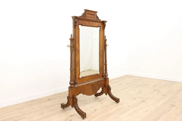 Antique 1900s French Edwardian Gentleman's Walnut Dressing Mirror #43803