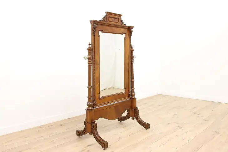 Antique 1900s French Edwardian Gentleman's Walnut Dressing Mirror #43803