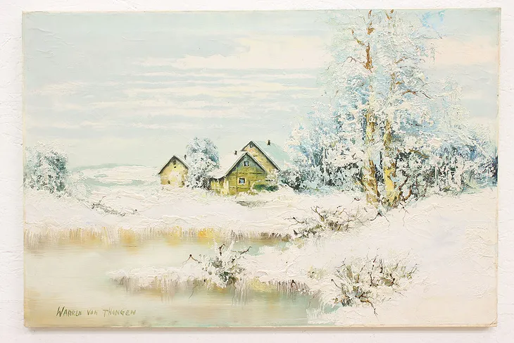 Vintage Oil Painting, Snowy Winter Scene, Warren Von Thongen 36" #44644