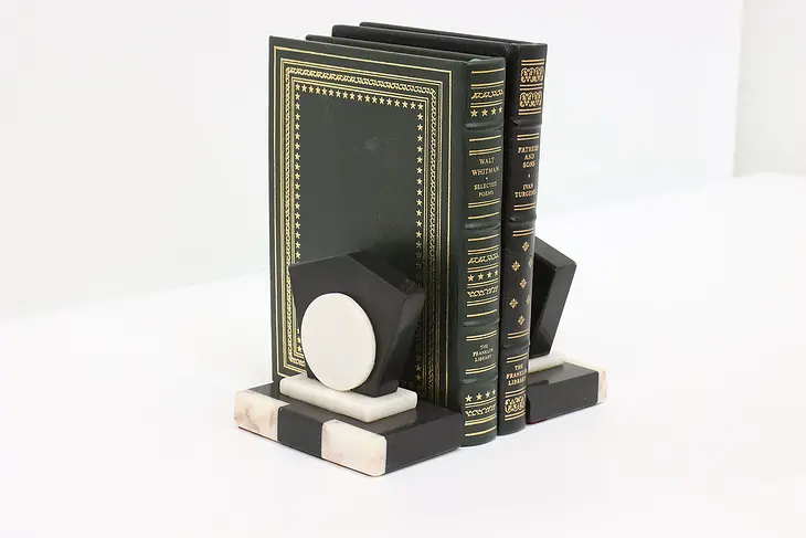 Pair of Art Deco Vintage Geometric Slate and Marble Bookends #44296