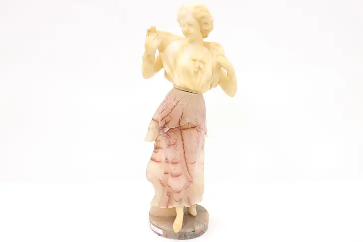 Victorian Antique Statue Rose Toned Alabaster Sculpture of a Woman  #44263