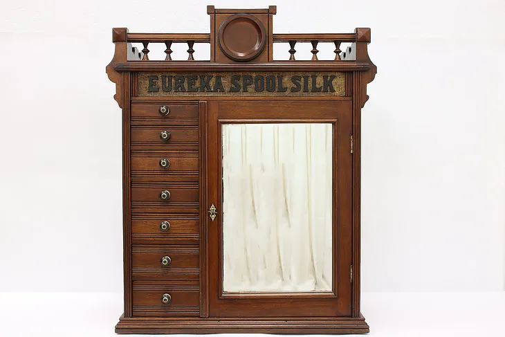 Victorian Eastlake Antique Walnut Sidelock Spool Jewelry Cabinet, Eureka #44458