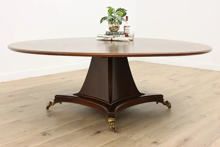 Monumental 7' Round Banded Dining or Conference Table, Brass Paw Feet #43800