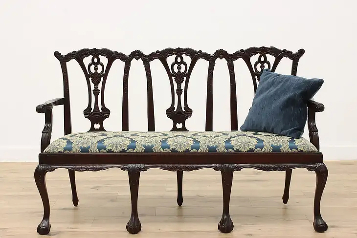 Georgian Design Vintage Carved Mahogany Settee or Hall Bench #44596