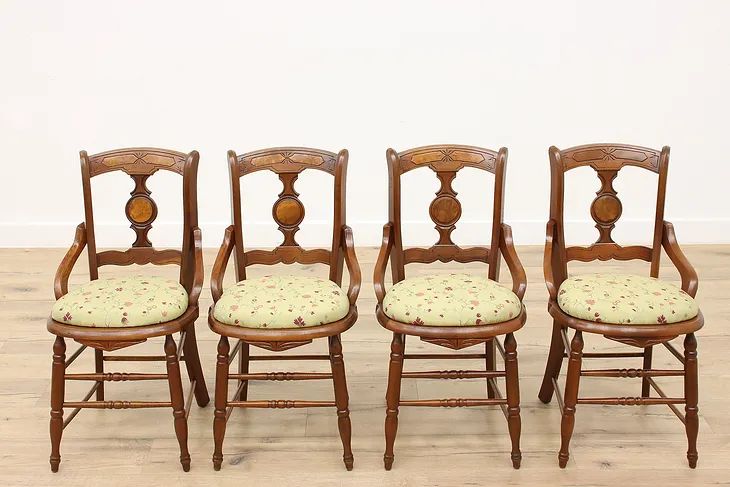Set of 4 Antique Victorian Eastlake Walnut Dining Chairs, New Upholstery #44407