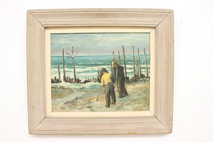 Bait Gatherers Cape May NJ Original Vintage Oil Painting, Gilmore 29" #44582
