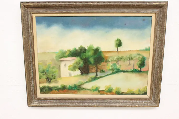 Impressionistic Landscape with Trees, Vintage Original Oil Painting 34" #44643