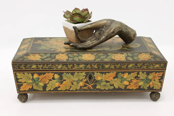 Antique Regency Penwork Keepsake or Jewelry Box, Painted Floral #44469