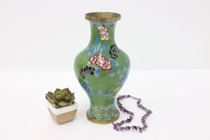 Chinese Cloisonne Traditional Vintage Inlaid Enamel Vase, Flowers  #44520