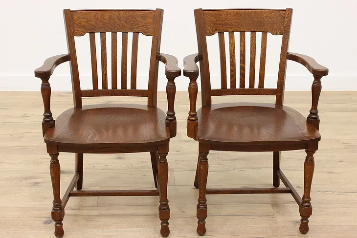 Pair of Antique Oak Office, Banker or Desk Chairs, Milwaukee Chair Co  #43730