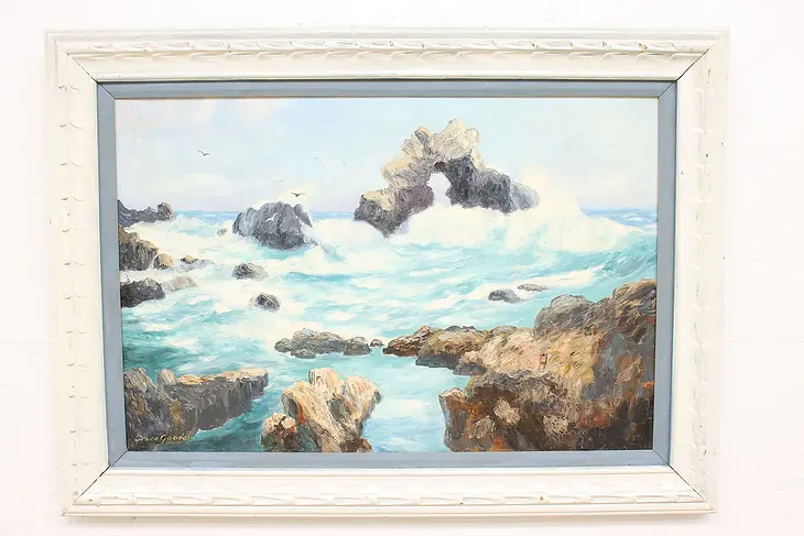 Arch Rock Corona del Mar CA Original Vintage Oil Painting, Goodall 44.5" #44647