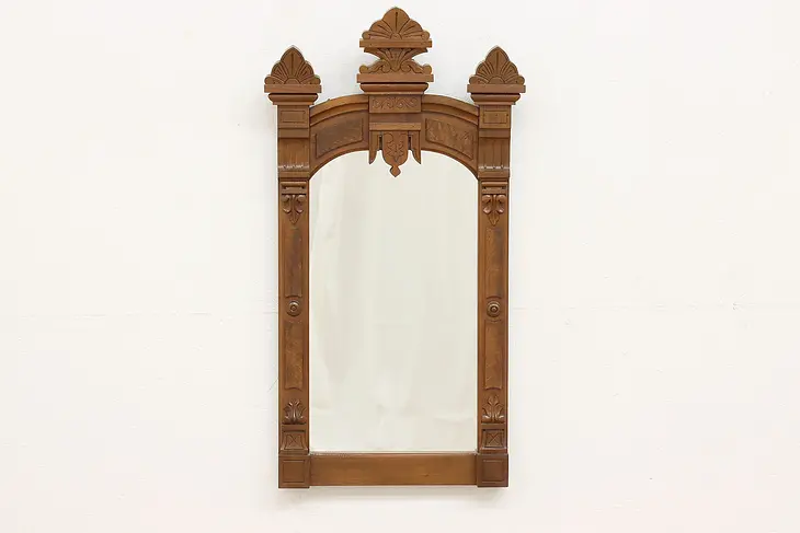 Victorian Antique Carved Walnut & Burl Hall Mirror #42159