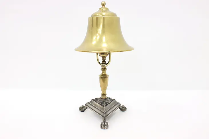 Brass Antique Desk Lamp Bell Shade, Paw Foot Base #44891