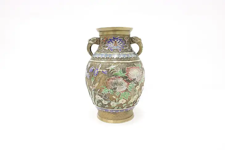 Bronze & Cloisonne Enamel Japanese Antique Urn or Vase #44319