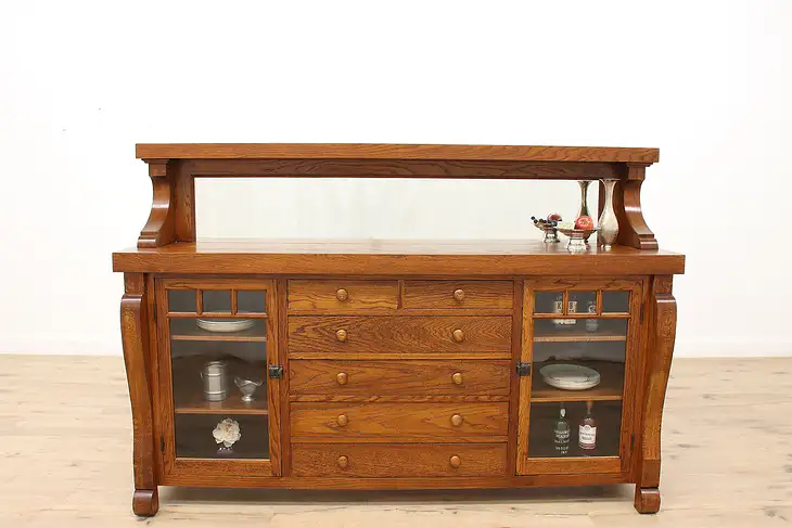 Arts & Crafts Antique Oak Craftsman Sideboard Server or Buffet, Mirror #43368