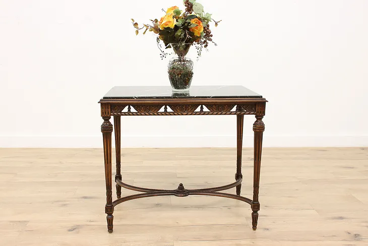 Marble Top Carved Antique Belgian Hall or Serving Table #44890