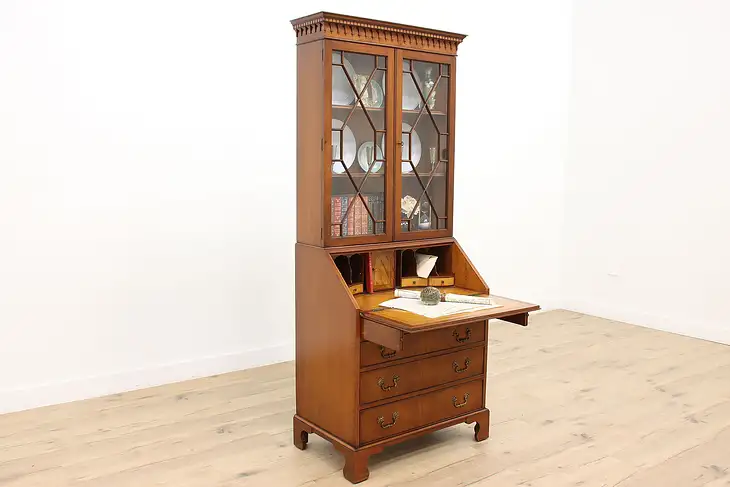 Traditional Georgian Vintage Mahogany Secretary Desk & Bookcase, Colby #44674