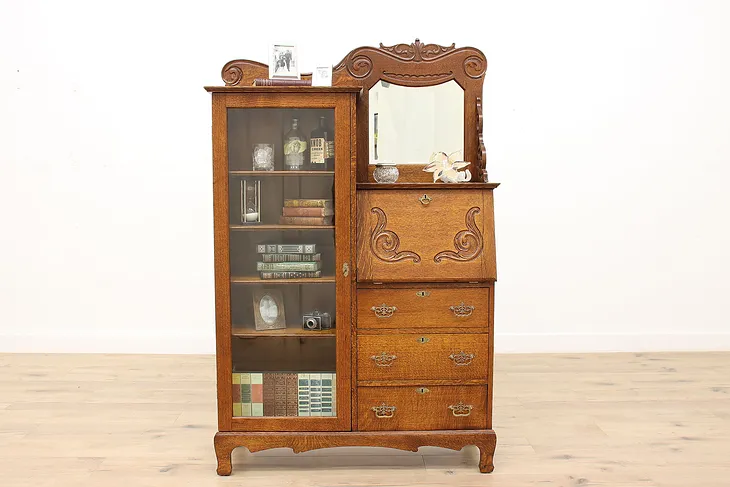 Victorian Antique Oak Side by Side Secretary Desk & Bookcase #37598