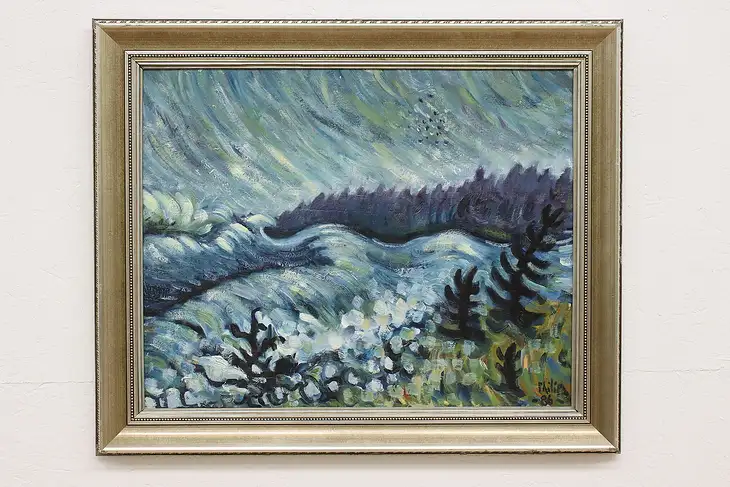 December Gale Vintage Original Acrylic Painting Acadia Park ME Philip 34" #44576