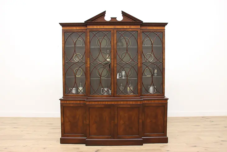 Georgian Vintage Mahogany Breakfront China Cabinet or Bookcase Old Colony #44894