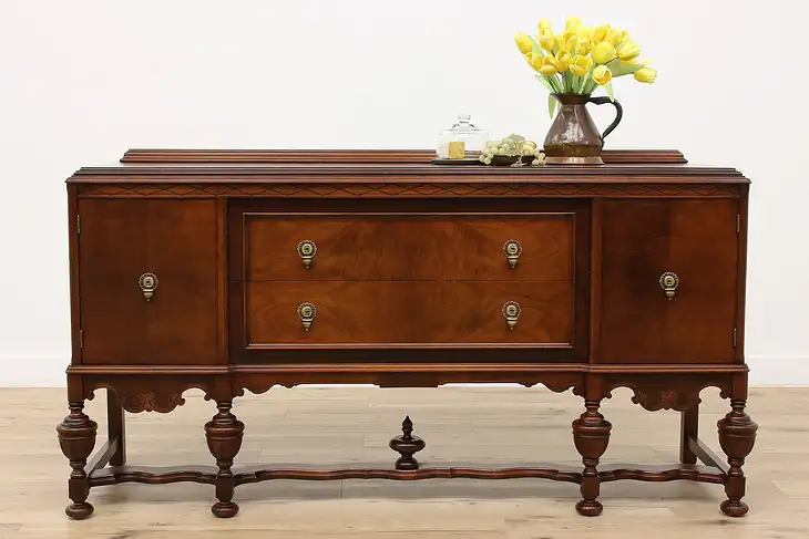 English Tudor Design Antique Carved Walnut Buffet, Sideboard, or Server #35372