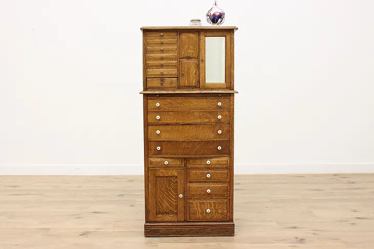 Victorian Oak Antique Dental Cabinet, Jewelry, or Dentist Collector Chest #44012