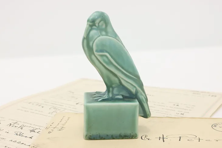 Art Deco Vintage Egyptian Ibis Teal Ceramic Bird Sculpture, Rookwood #44998