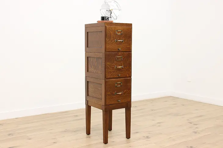 Traditional Antique Oak Stacking 3 Drawer Office or Library File Cabinet #42734