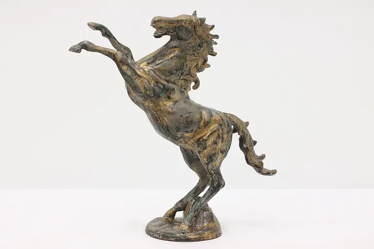 Farmhouse Vintage Gilt Cast Iron Rearing Horse Sculpture #44791
