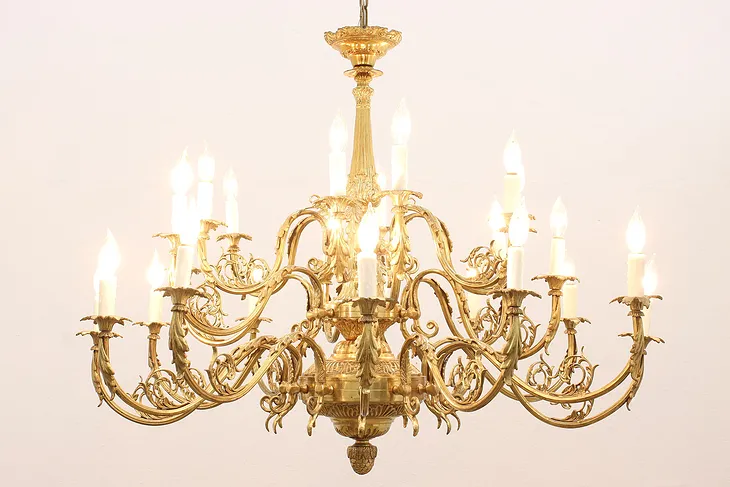 Traditional Antique 24 Candle Antique 45" Brass 3 Tier Chandelier #43835