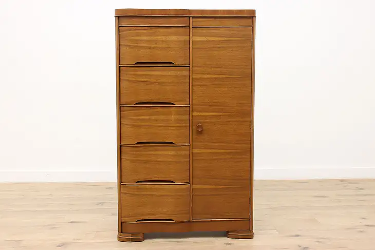 Art Deco Vintage Walnut Chifferobe, Armoire or Cedar Closet #44847