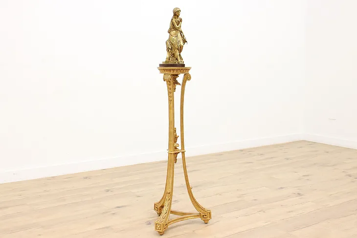 Italian Neoclassical Vintage Carved Gilt Plant Stand Sculpture Pedestal #44820