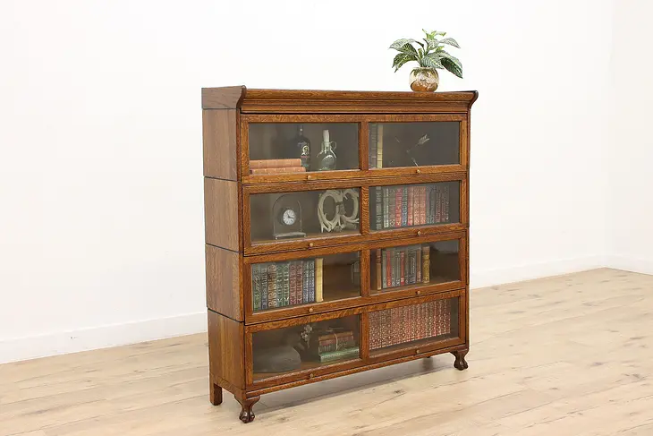 Quarter Sawn Oak Antique Double Wide 4 Stack Bookcase, Display Cabinet #41359