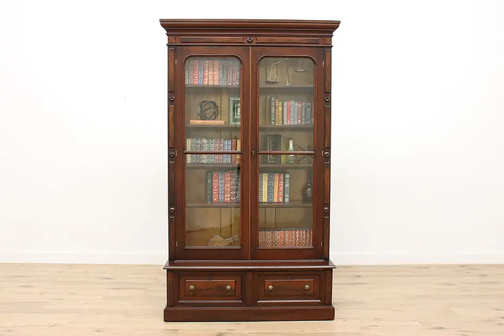 Victorian Eastlake Antique Carved Walnut Office or Library Bookcase #34898