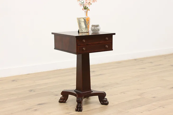 Empire Design Antique Mahogany 2 Drawer Nightstand or End Table, Paw Feet #36631