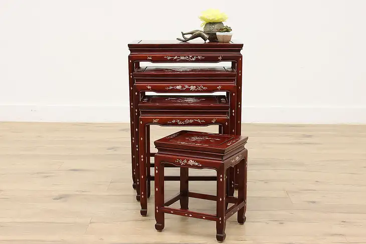 Set of 4 Chinese Vintage Rosewood & Pearl Inlay Nesting Tables #45006