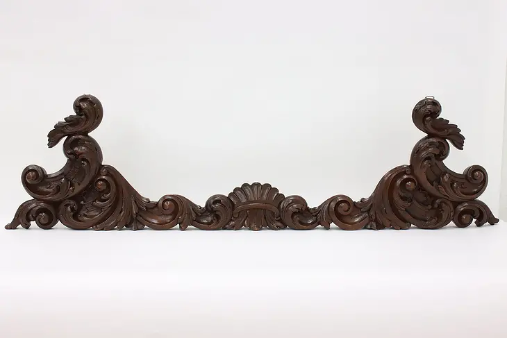 Italian Antique Architectural Salvage Carved Oak Crest Fragment #44305