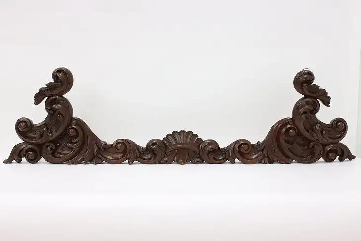 Italian Antique Architectural Salvage Carved Oak Crest Fragment #44305