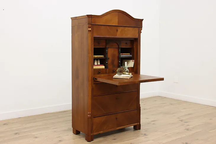 Biedermeier Antique Mahogany 1840s Drop Front Secretary Desk #36629