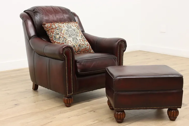 Traditional Design Vintage Leather Chair & Ottoman, Latitude by Flexsteel #44344
