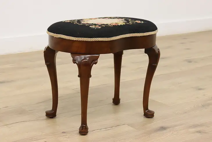 Georgian Design Vintage Mahogany Oval Footstool, Needlepoint, Southwood #44804