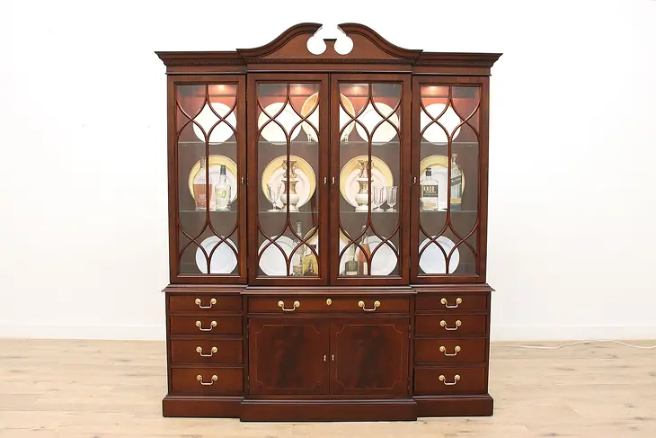 Georgian Vintage Mahogany Breakfront Bookcase or China Cabinet, Hickory #36689