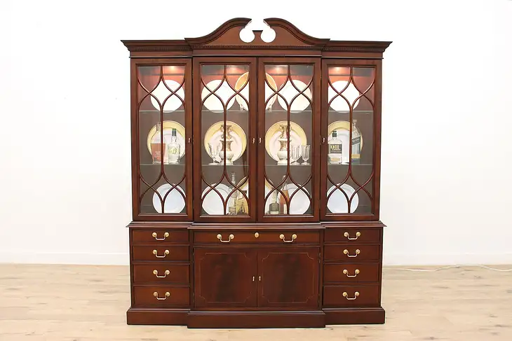 Georgian Vintage Mahogany Breakfront Bookcase or China Cabinet, Hickory #36689