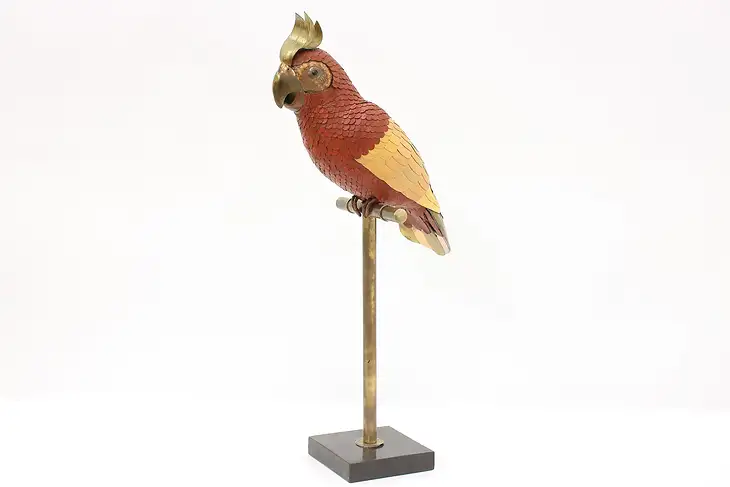 Cockatoo Leather & Brass Vintage Sculpture, Marble Base #45075