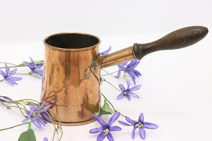Farmhouse Antique Copper Sauce Pot with Wooden Handle #45055