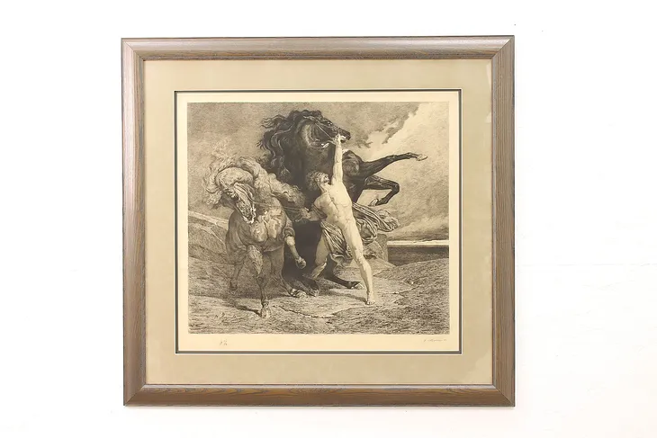 Automedon & The Horses of Achilles Antique Engraving, Regnault 42.5" #45119